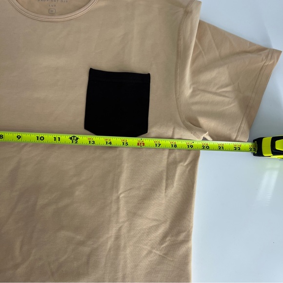 Bylt Shirt Mens Medium Tan Black Drop Cut Short Sleeve Luxury Pocket Lightweight - Picture 3 of 10